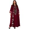 imageIDOPIP Abayas for Women Muslim Long Sleeve Embroidery Applique Maxi Kaftan Dresses Casual Loose Full Cover Islamic Dubai RobeWine Red  Striped