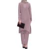 imageIDOPIP Abayas for Women Muslim Outfits Long Sleeve Hollow Out Islamic Prayer Dress Top with Pants 2PCS Dubai Kaftan Clothes