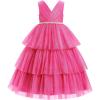 imageIDOPIP Flower Girls Tulle VNeck Bowknot Dress for Kids Long A Line Wedding Pageant Dresses Princess Birthday Party Ball GownHot Pink