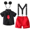 imageIDOPIP Kids Baby Boys Birthday Cake Smash Outfit Gentleman Necktie Shirt Suspenders Shorts Ears Halloween Christmas CostumeBlack 4pcs