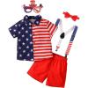 imageIDOPIP Kids Baby Boys Birthday Cake Smash Outfit Gentleman Necktie Shirt Suspenders Shorts Ears Halloween Christmas CostumeRed Star Stripe 4pcs