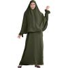 imageIDOPIP Muslim Abaya for Women One Piece Long Sleeve Islamic Prayer Dress Maxi Kaftan Robe Prayer Clothes with Khimar HijabArmy Green