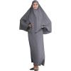 imageIDOPIP Muslim Abaya for Women One Piece Long Sleeve Islamic Prayer Dress Maxi Kaftan Robe Prayer Clothes with Khimar HijabGray