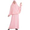 imageIDOPIP Muslim Abaya for Women One Piece Long Sleeve Islamic Prayer Dress Maxi Kaftan Robe Prayer Clothes with Khimar HijabPink