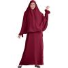 imageIDOPIP Muslim Abaya for Women One Piece Long Sleeve Islamic Prayer Dress Maxi Kaftan Robe Prayer Clothes with Khimar HijabWine Red