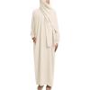 imageIDOPIP Muslim Abaya for Women One Piece Long Sleeve Islamic Prayer Dress with Hooded Hijab Jilbab Loose Maxi Kaftan Dubai Robe Full Length Cover Gown Middle East Modest Prayer Clothes Beige No1