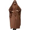 imageIDOPIP Muslim Abaya for Women One Piece Long Sleeve Islamic Prayer Dress with Hooded Hijab Maxi Kaftan Robe Modest ClothesCoffee