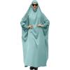 imageIDOPIP Muslim Abaya for Women One Piece Long Sleeve Islamic Prayer Dress with Hooded Hijab Maxi Kaftan Robe Modest ClothesLight Green