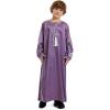 imageIDOPIP Muslim Arabic Thobe for Boys Kids Long Sleeve Islamic Arabic Kaftan Robe Embroidered Abaya Dress Clothes with PocketsPurple