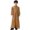 imageIDOPIP Muslim Thobe for Boys Kids Long Sleeve Islamic Arabic Kaftan Robe Embroidery Middle East Prayer Clothes with PocketsCamel  Gold