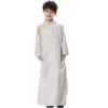imageIDOPIP Muslim Thobe for Boys Kids Long Sleeve Islamic Arabic Kaftan Robe Embroidery Middle East Prayer Clothes with PocketsLight Gray  Gold