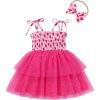 imageIDOPIP Toddler Baby Girls Tutu Dress Smocked Princess Strawberry Melon Birthday Party Dresses with Headband Cake Smash OutfitHot Pink Watermelon