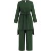 imageIDOPIP Womens Muslim Abaya Dress 2 Pieces Set Long Sleeve Button Down Shirt and Pants Casual Arabic Islamic Dubai OutfitsGreen  Belt