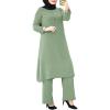 imageIDOPIP Womens Muslim Abaya Dress 2 Pieces Set Long Sleeve Button Down Shirt and Pants Casual Arabic Islamic Dubai OutfitsGreen