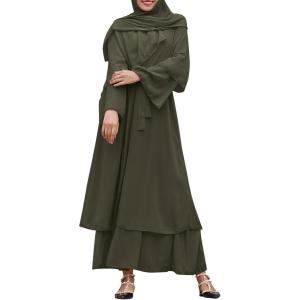 imageAbayas Muslim Dress for Women Long Sleeve Islamic Abaya Eid Dubai Kaftan Dresses Middle East Prayer Dress Chiffon RobeArmy Green