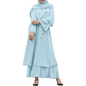 imageAbayas Muslim Dress for Women Long Sleeve Islamic Abaya Eid Dubai Kaftan Dresses Middle East Prayer Dress Chiffon RobeBlue