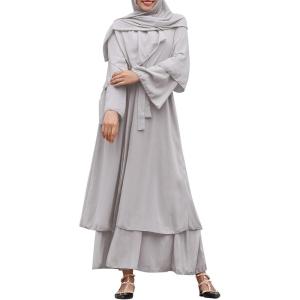 imageAbayas Muslim Dress for Women Long Sleeve Islamic Abaya Eid Dubai Kaftan Dresses Middle East Prayer Dress Chiffon RobeGray