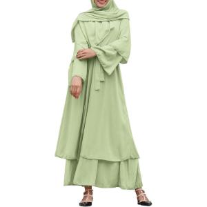 imageAbayas Muslim Dress for Women Long Sleeve Islamic Abaya Eid Dubai Kaftan Dresses Middle East Prayer Dress Chiffon RobeGreen