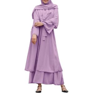 imageAbayas Muslim Dress for Women Long Sleeve Islamic Abaya Eid Dubai Kaftan Dresses Middle East Prayer Dress Chiffon RobePurple