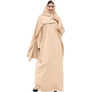 imageIDOPIP Abayas for Women Muslim Dress with Hijab OnePiece Long Sleeve Islamic Prayer Dress with Khimar Jilbab Kaftan ClothesApricot  Hijab