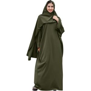 imageIDOPIP Abayas for Women Muslim Dress with Hijab OnePiece Long Sleeve Islamic Prayer Dress with Khimar Jilbab Kaftan ClothesArmy Green  Hijab
