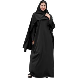 imageIDOPIP Abayas for Women Muslim Dress with Hijab OnePiece Long Sleeve Islamic Prayer Dress with Khimar Jilbab Kaftan ClothesBlack  Hijab