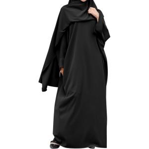imageIDOPIP Abayas for Women Muslim Dress with Hijab OnePiece Long Sleeve Islamic Prayer Dress with Khimar Jilbab Kaftan ClothesBlack 1pc Dress Only