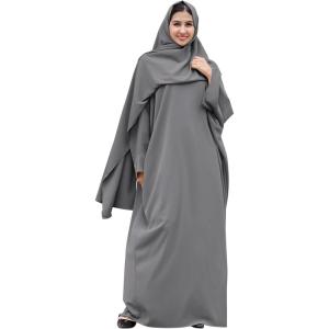 imageIDOPIP Abayas for Women Muslim Dress with Hijab OnePiece Long Sleeve Islamic Prayer Dress with Khimar Jilbab Kaftan ClothesGray  Hijab