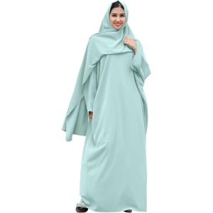 imageIDOPIP Abayas for Women Muslim Dress with Hijab OnePiece Long Sleeve Islamic Prayer Dress with Khimar Jilbab Kaftan ClothesGreen  Hijab