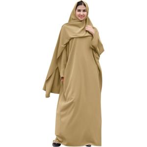 imageIDOPIP Abayas for Women Muslim Dress with Hijab OnePiece Long Sleeve Islamic Prayer Dress with Khimar Jilbab Kaftan ClothesKhaki  Hijab
