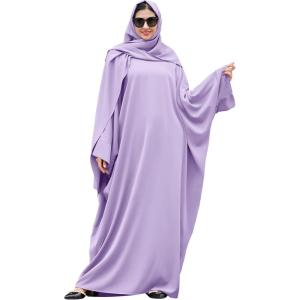 imageIDOPIP Abayas for Women Muslim Dress with Hijab OnePiece Long Sleeve Islamic Prayer Dress with Khimar Jilbab Kaftan ClothesLight Purple  Hijab
