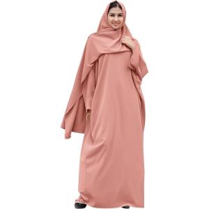 imageIDOPIP Abayas for Women Muslim Dress with Hijab OnePiece Long Sleeve Islamic Prayer Dress with Khimar Jilbab Kaftan ClothesPink  Hijab