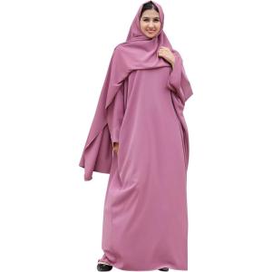 imageIDOPIP Abayas for Women Muslim Dress with Hijab OnePiece Long Sleeve Islamic Prayer Dress with Khimar Jilbab Kaftan ClothesPurple  Hijab
