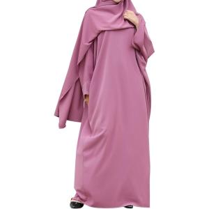 imageIDOPIP Abayas for Women Muslim Dress with Hijab OnePiece Long Sleeve Islamic Prayer Dress with Khimar Jilbab Kaftan ClothesPurple 1pc Dress Only