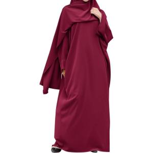 imageIDOPIP Abayas for Women Muslim Dress with Hijab OnePiece Long Sleeve Islamic Prayer Dress with Khimar Jilbab Kaftan ClothesWine Red 1pc Dress Only