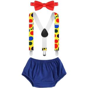 imageIDOPIP Baby Boys Circus Cake Smash Outfit Little Clown Costume 1st Birthday Diaper Cover Suspender Bowtie Set for Photo PartyRoyal Blue
