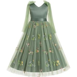 imageIDOPIP Embroidery Flower Girl Dress for Kids Wedding Pageant Party Communion Dresses Princess Bridesmaid VBackless Maxi GownGreen  Sleeveless