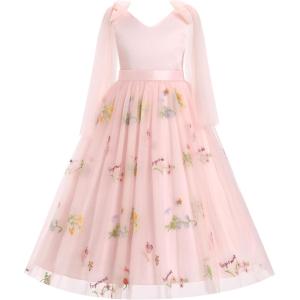 imageIDOPIP Embroidery Flower Girl Dress for Kids Wedding Pageant Party Communion Dresses Princess Bridesmaid VBackless Maxi GownPink  Sleeveless