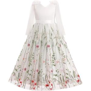 imageIDOPIP Embroidery Flower Girl Dress for Kids Wedding Pageant Party Communion Dresses Princess Bridesmaid VBackless Maxi GownWhite  Sleeveless
