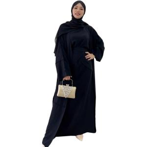 imageIDOPIP Muslim Abaya Dress for Women Long Sleeve Open Front Cardigan  Kaftan  Skirt  Hijab 34PCS Islamic Prayer Outfit SetBlack  Hijab