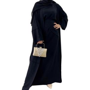 imageIDOPIP Muslim Abaya Dress for Women Long Sleeve Open Front Cardigan  Kaftan  Skirt  Hijab 34PCS Islamic Prayer Outfit SetBlack No Hijab