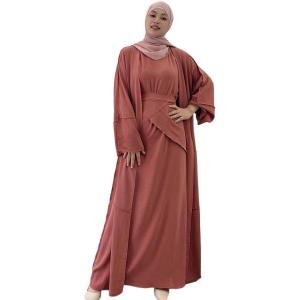 imageIDOPIP Muslim Abaya Dress for Women Long Sleeve Open Front Cardigan  Kaftan  Skirt  Hijab 34PCS Islamic Prayer Outfit SetBrickred  Hijab