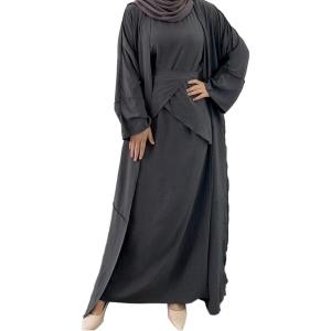 imageIDOPIP Muslim Abaya Dress for Women Long Sleeve Open Front Cardigan  Kaftan  Skirt  Hijab 34PCS Islamic Prayer Outfit SetGray No Hijab