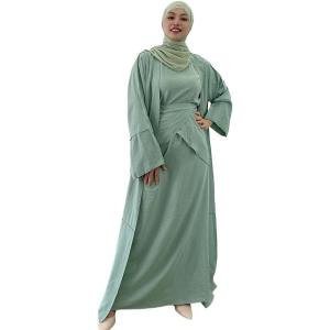 imageIDOPIP Muslim Abaya Dress for Women Long Sleeve Open Front Cardigan  Kaftan  Skirt  Hijab 34PCS Islamic Prayer Outfit SetGreen  Hijab