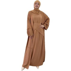 imageIDOPIP Muslim Abaya Dress for Women Long Sleeve Open Front Cardigan  Kaftan  Skirt  Hijab 34PCS Islamic Prayer Outfit SetKhaki  Hijab