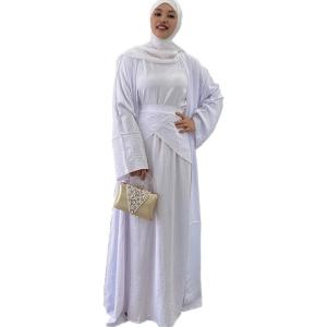 imageIDOPIP Muslim Abaya Dress for Women Long Sleeve Open Front Cardigan  Kaftan  Skirt  Hijab 34PCS Islamic Prayer Outfit SetWhite  Hijab