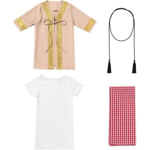 imageIDOPIP Muslim Baby Boys Ramadan Eid Outfit Cardigan Kaftan Thobe Arabic Islamic Abaya Dubai Robe Clothes with Head ScarfRopeKhaki