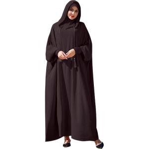 imageIDOPIP Muslim Dresses for Women One Piece Long Sleeve Islamic Prayer Ramadan Abaya Hooded Hijab Loose Maxi Kaftan Dubai RobeCoffee