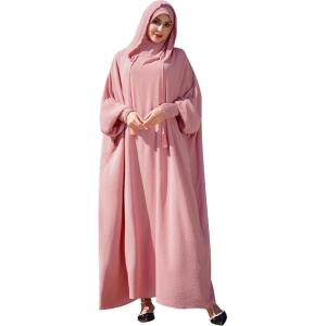 imageIDOPIP Muslim Dresses for Women One Piece Long Sleeve Islamic Prayer Ramadan Abaya Hooded Hijab Loose Maxi Kaftan Dubai RobePink