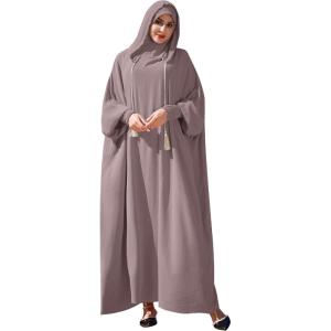 imageIDOPIP Muslim Dresses for Women One Piece Long Sleeve Islamic Prayer Ramadan Abaya Hooded Hijab Loose Maxi Kaftan Dubai RobeTaro